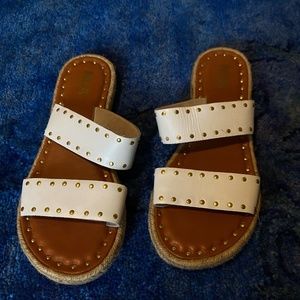 MIA White Leather Espadrilles Sandals with Gold Studded Detail